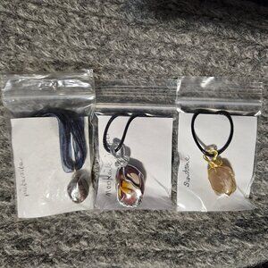Wire wrapped gemstone/crystal pendants, 3 different stones, ~18 inch cords, new